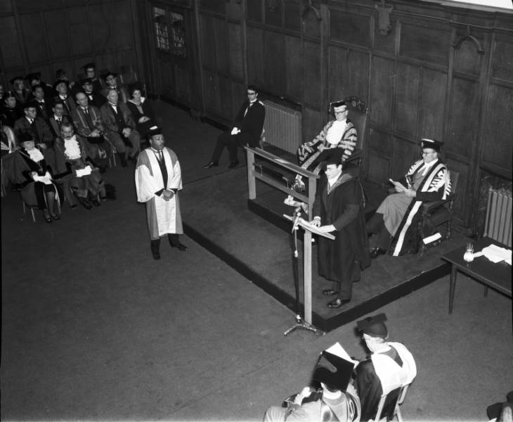 Martin Luther King in King's Hall waiting to accept his Honorary Degree